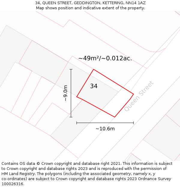34, QUEEN STREET, GEDDINGTON, KETTERING, NN14 1AZ: Plot and title map