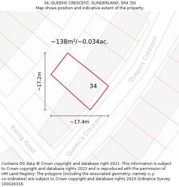 34, QUEENS CRESCENT, SUNDERLAND, SR4 7JN: Plot and title map