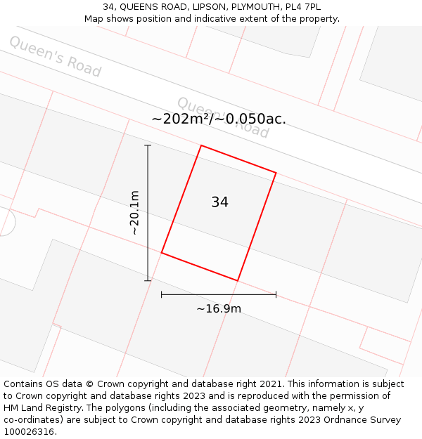 34, QUEENS ROAD, LIPSON, PLYMOUTH, PL4 7PL: Plot and title map