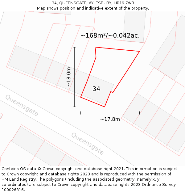 34, QUEENSGATE, AYLESBURY, HP19 7WB: Plot and title map