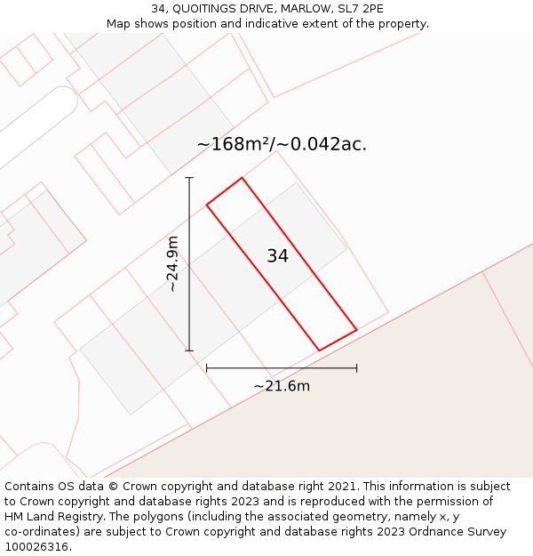 34, QUOITINGS DRIVE, MARLOW, SL7 2PE: Plot and title map