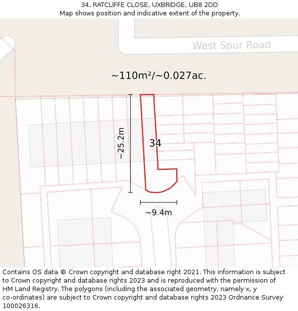 34, RATCLIFFE CLOSE, UXBRIDGE, UB8 2DD: Plot and title map
