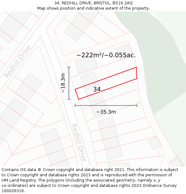 34, REDHILL DRIVE, BRISTOL, BS16 2AQ: Plot and title map