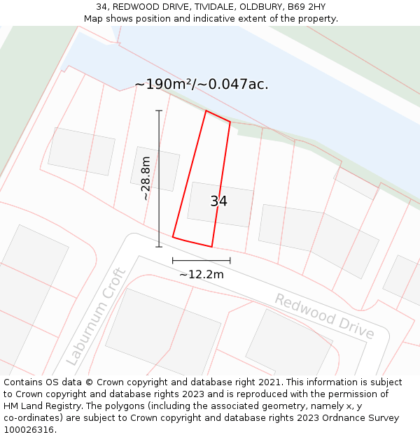 34, REDWOOD DRIVE, TIVIDALE, OLDBURY, B69 2HY: Plot and title map