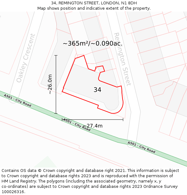 34, REMINGTON STREET, LONDON, N1 8DH: Plot and title map