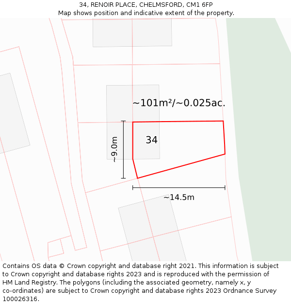 34, RENOIR PLACE, CHELMSFORD, CM1 6FP: Plot and title map