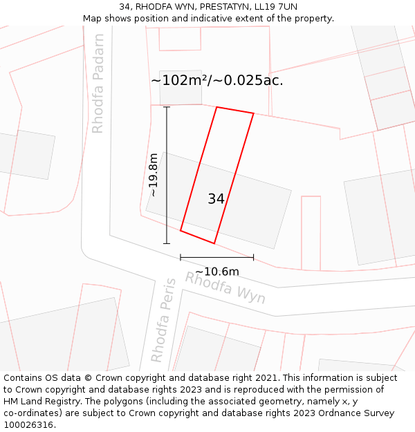 34, RHODFA WYN, PRESTATYN, LL19 7UN: Plot and title map