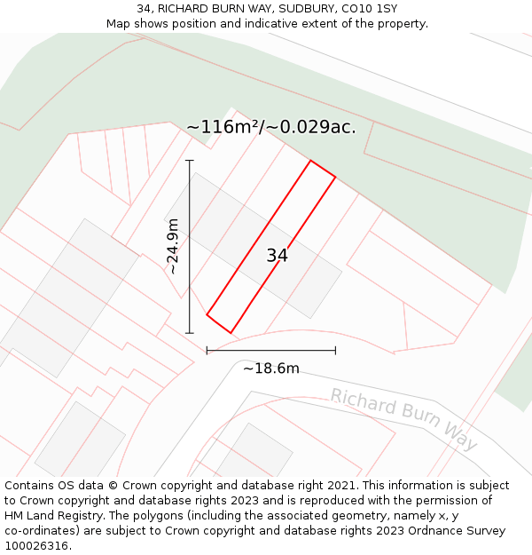 34, RICHARD BURN WAY, SUDBURY, CO10 1SY: Plot and title map