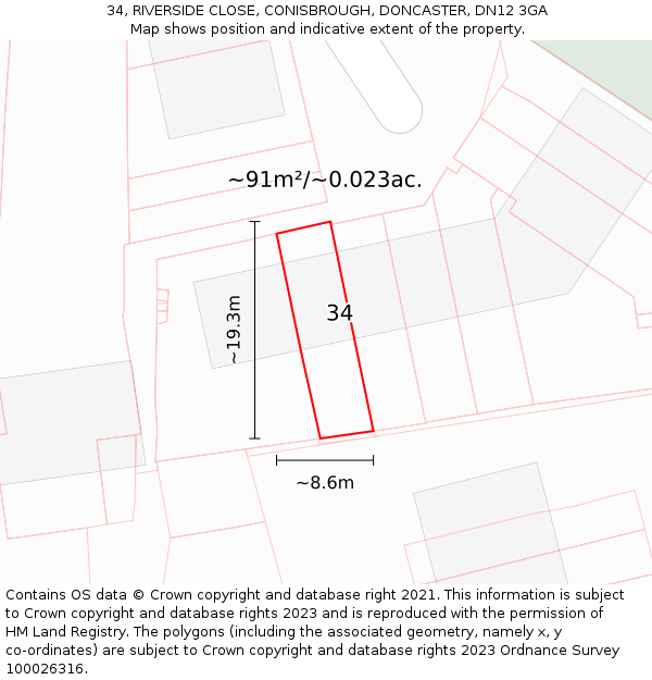 34, RIVERSIDE CLOSE, CONISBROUGH, DONCASTER, DN12 3GA: Plot and title map