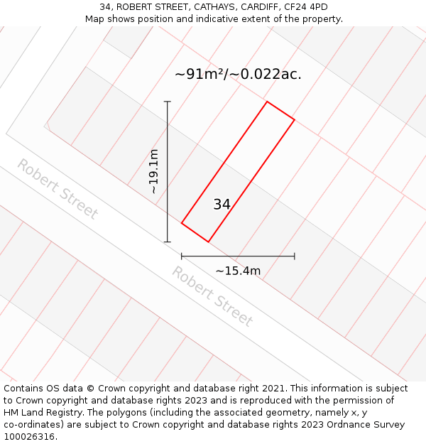 34, ROBERT STREET, CATHAYS, CARDIFF, CF24 4PD: Plot and title map