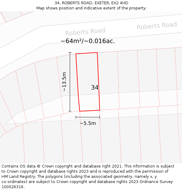 34, ROBERTS ROAD, EXETER, EX2 4HD: Plot and title map