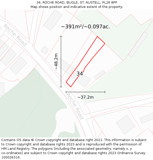 34, ROCHE ROAD, BUGLE, ST. AUSTELL, PL26 8PP: Plot and title map
