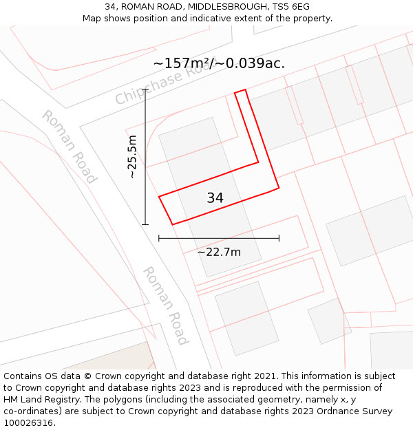 34, ROMAN ROAD, MIDDLESBROUGH, TS5 6EG: Plot and title map
