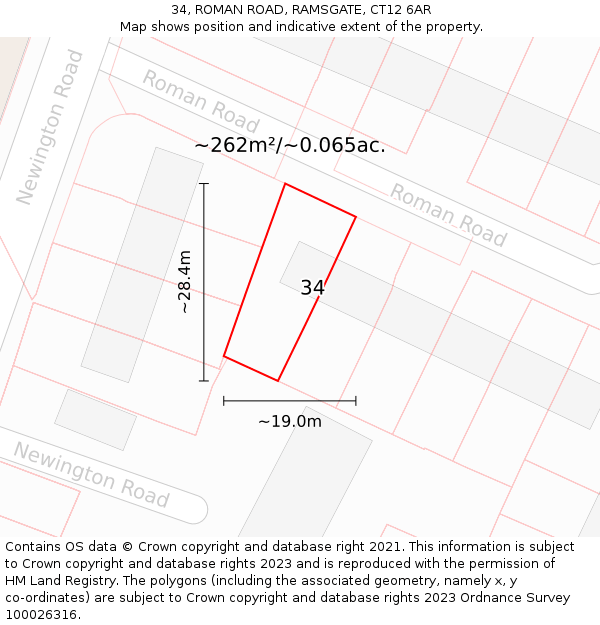 34, ROMAN ROAD, RAMSGATE, CT12 6AR: Plot and title map