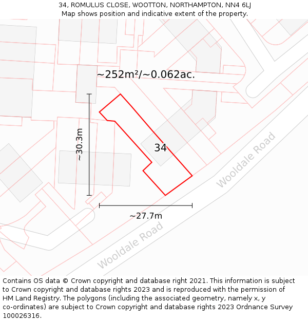 34, ROMULUS CLOSE, WOOTTON, NORTHAMPTON, NN4 6LJ: Plot and title map
