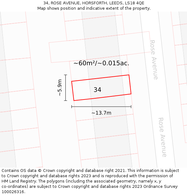 34, ROSE AVENUE, HORSFORTH, LEEDS, LS18 4QE: Plot and title map