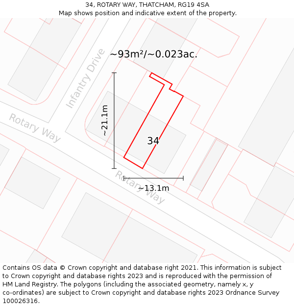 34, ROTARY WAY, THATCHAM, RG19 4SA: Plot and title map