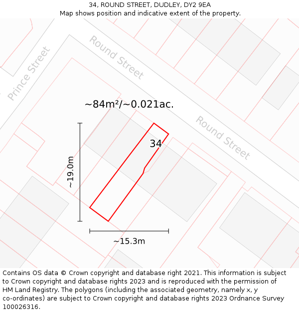 34, ROUND STREET, DUDLEY, DY2 9EA: Plot and title map