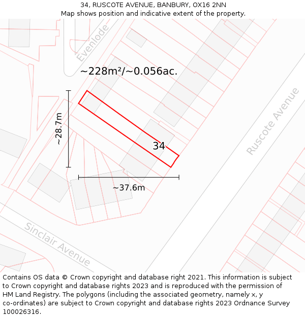34, RUSCOTE AVENUE, BANBURY, OX16 2NN: Plot and title map