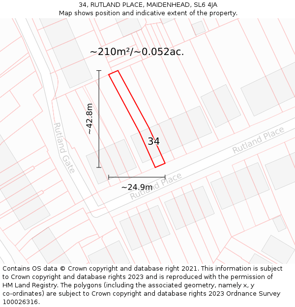 34, RUTLAND PLACE, MAIDENHEAD, SL6 4JA: Plot and title map