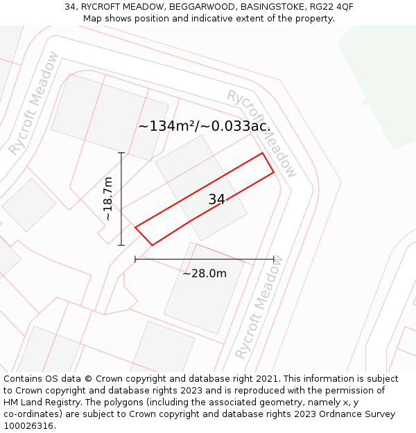 34, RYCROFT MEADOW, BEGGARWOOD, BASINGSTOKE, RG22 4QF: Plot and title map