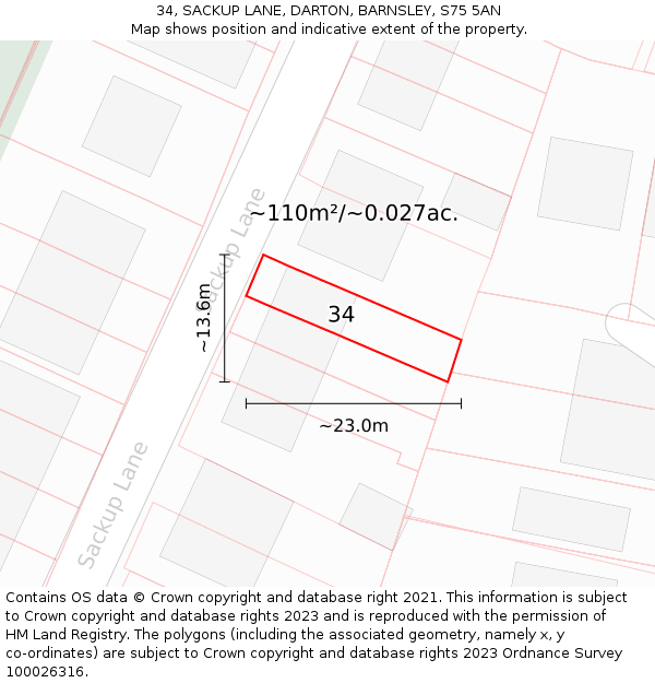 34, SACKUP LANE, DARTON, BARNSLEY, S75 5AN: Plot and title map