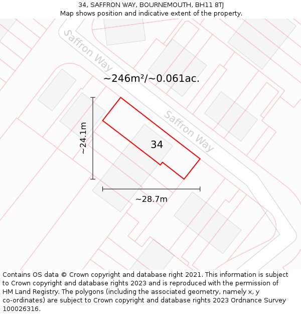 34, SAFFRON WAY, BOURNEMOUTH, BH11 8TJ: Plot and title map