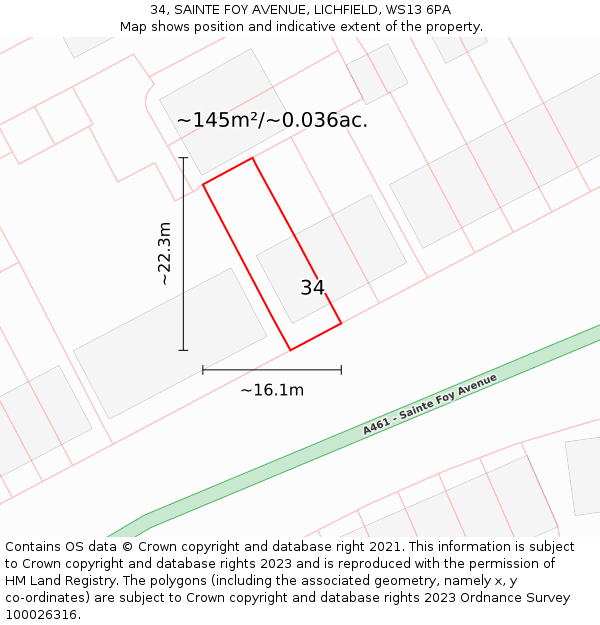 34, SAINTE FOY AVENUE, LICHFIELD, WS13 6PA: Plot and title map