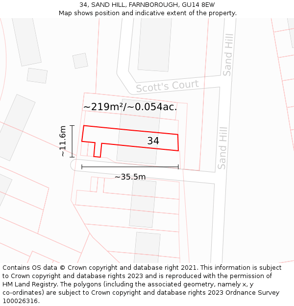 34, SAND HILL, FARNBOROUGH, GU14 8EW: Plot and title map