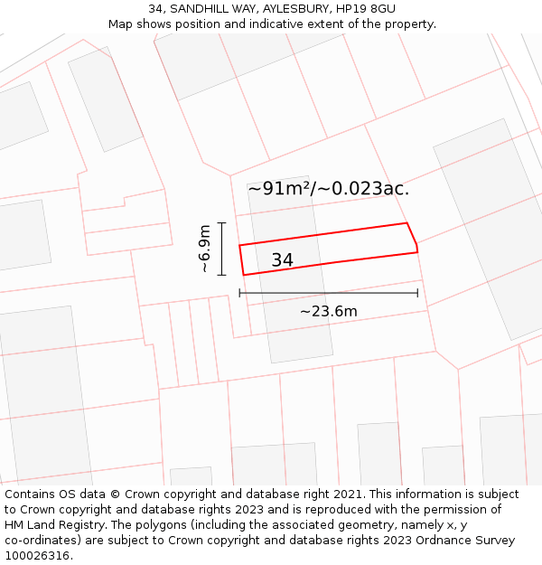 34, SANDHILL WAY, AYLESBURY, HP19 8GU: Plot and title map