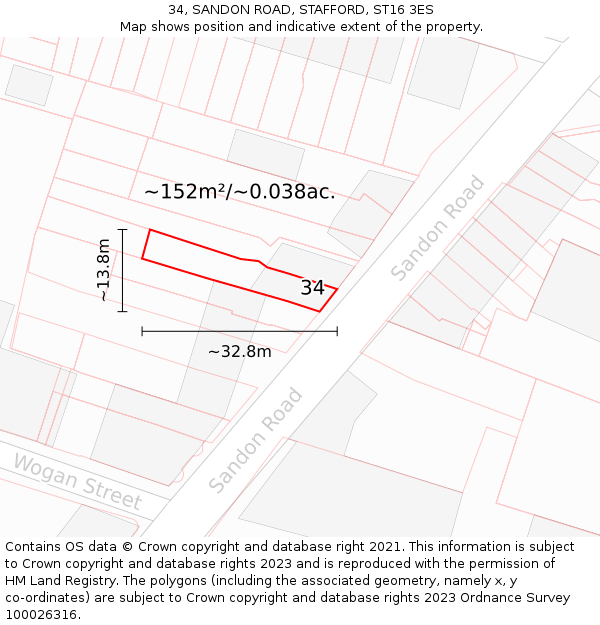 34, SANDON ROAD, STAFFORD, ST16 3ES: Plot and title map