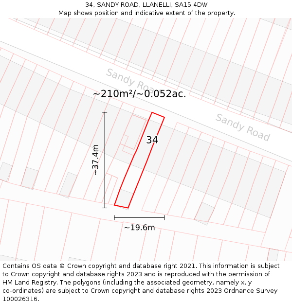 34, SANDY ROAD, LLANELLI, SA15 4DW: Plot and title map