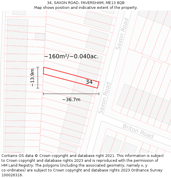 34, SAXON ROAD, FAVERSHAM, ME13 8QB: Plot and title map