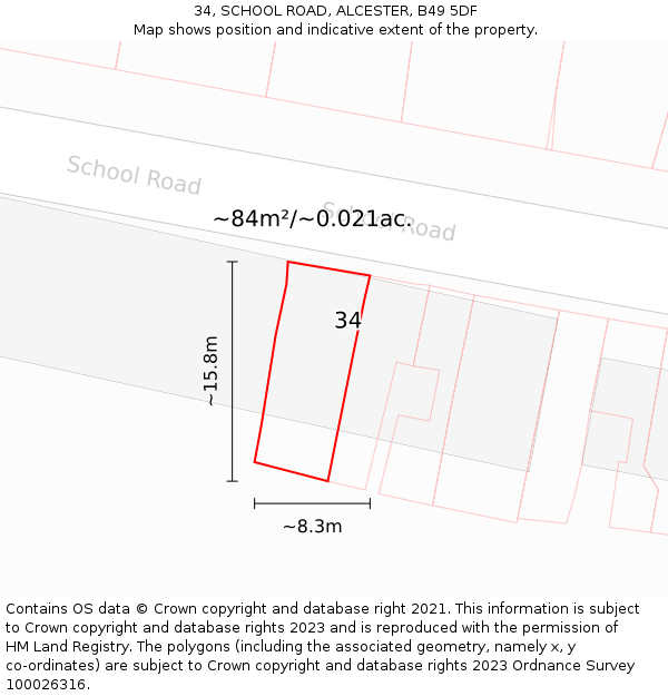 34, SCHOOL ROAD, ALCESTER, B49 5DF: Plot and title map