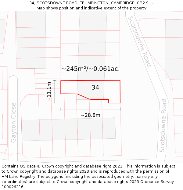 34, SCOTSDOWNE ROAD, TRUMPINGTON, CAMBRIDGE, CB2 9HU: Plot and title map