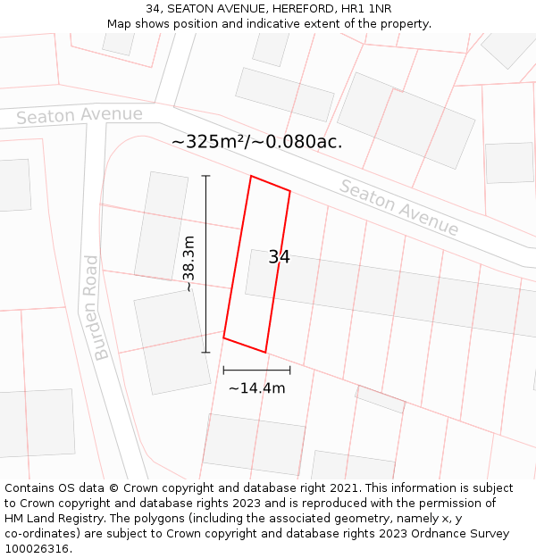 34, SEATON AVENUE, HEREFORD, HR1 1NR: Plot and title map