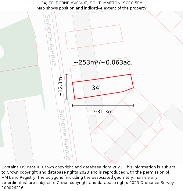 34, SELBORNE AVENUE, SOUTHAMPTON, SO18 5EA: Plot and title map