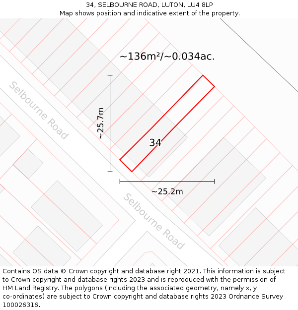 34, SELBOURNE ROAD, LUTON, LU4 8LP: Plot and title map