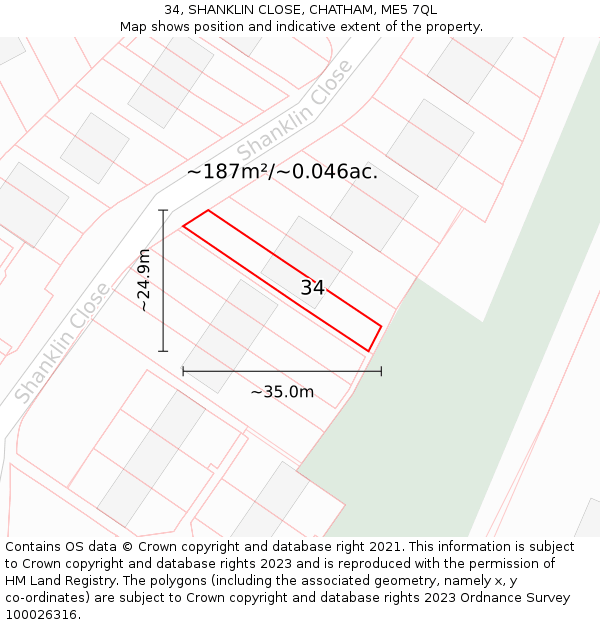 34, SHANKLIN CLOSE, CHATHAM, ME5 7QL: Plot and title map