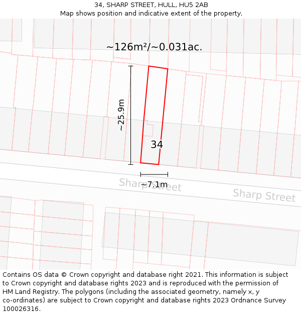34, SHARP STREET, HULL, HU5 2AB: Plot and title map
