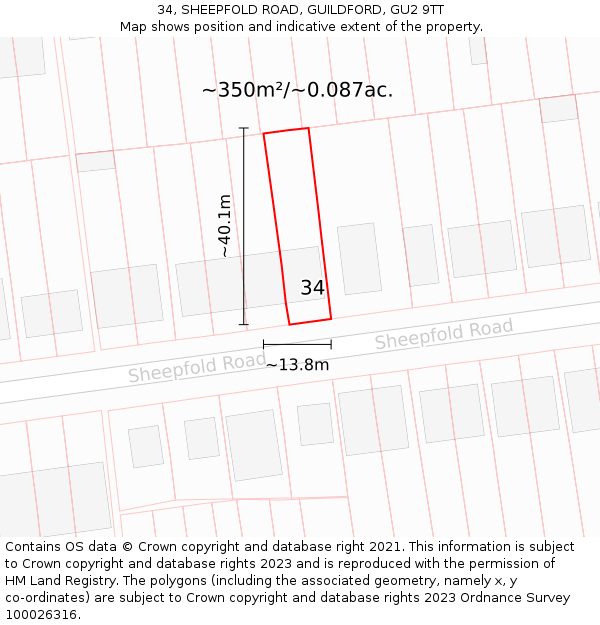 34, SHEEPFOLD ROAD, GUILDFORD, GU2 9TT: Plot and title map