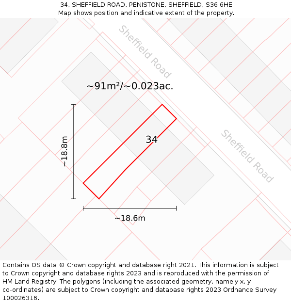 34, SHEFFIELD ROAD, PENISTONE, SHEFFIELD, S36 6HE: Plot and title map