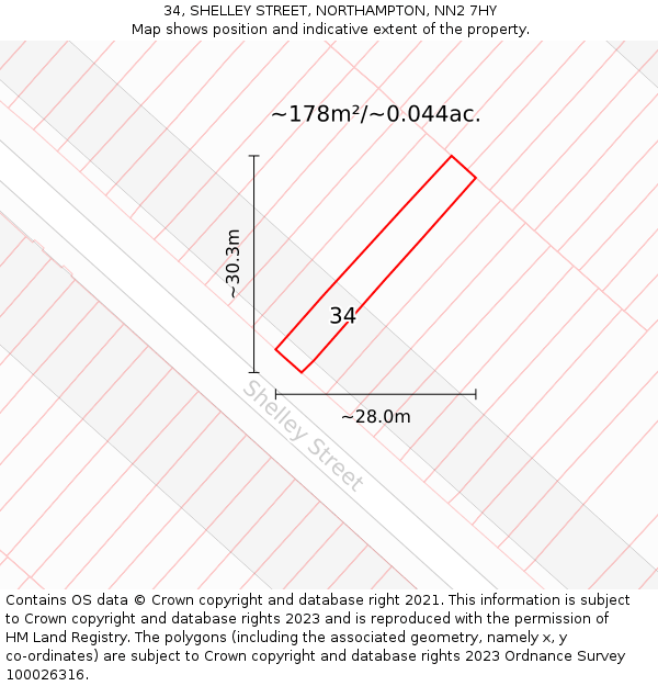 34, SHELLEY STREET, NORTHAMPTON, NN2 7HY: Plot and title map