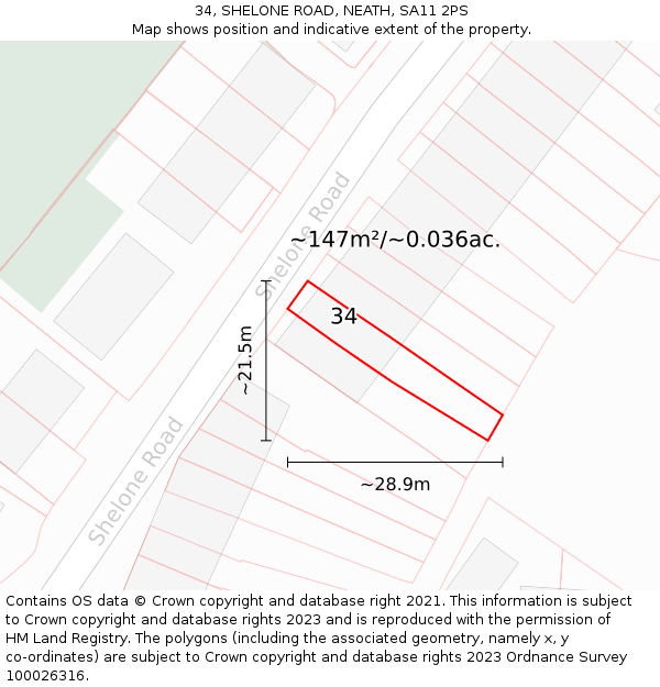 34, SHELONE ROAD, NEATH, SA11 2PS: Plot and title map