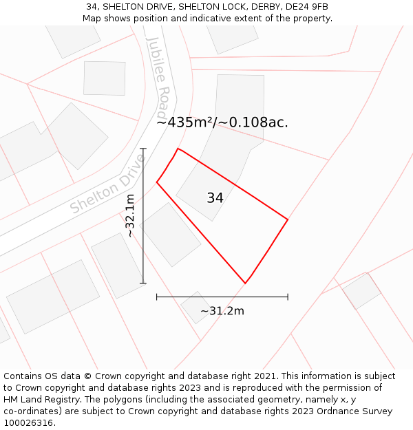 34, SHELTON DRIVE, SHELTON LOCK, DERBY, DE24 9FB: Plot and title map
