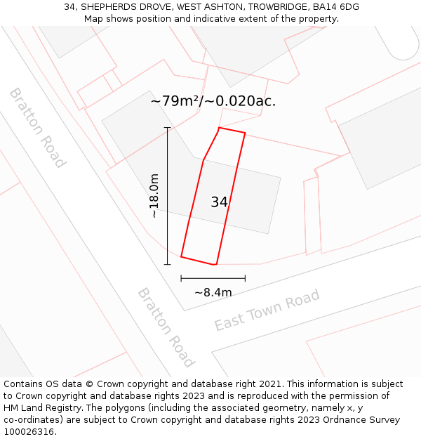 34, SHEPHERDS DROVE, WEST ASHTON, TROWBRIDGE, BA14 6DG: Plot and title map
