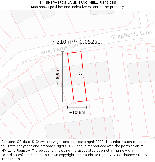 34, SHEPHERDS LANE, BRACKNELL, RG42 2BS: Plot and title map