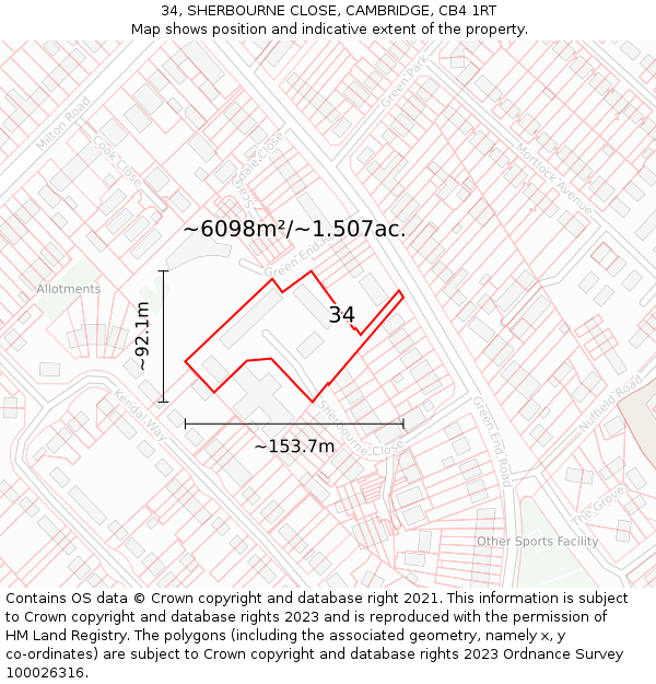34, SHERBOURNE CLOSE, CAMBRIDGE, CB4 1RT: Plot and title map