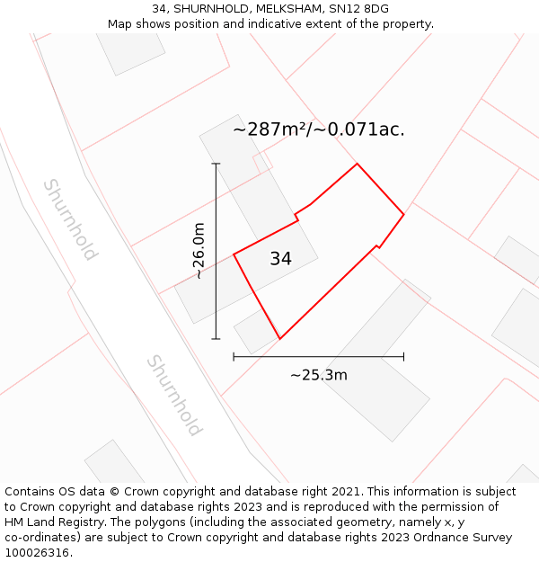 34, SHURNHOLD, MELKSHAM, SN12 8DG: Plot and title map