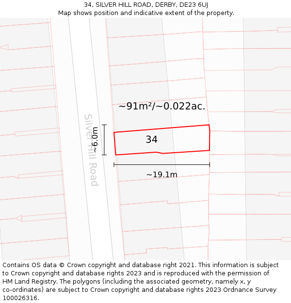 34, SILVER HILL ROAD, DERBY, DE23 6UJ: Plot and title map